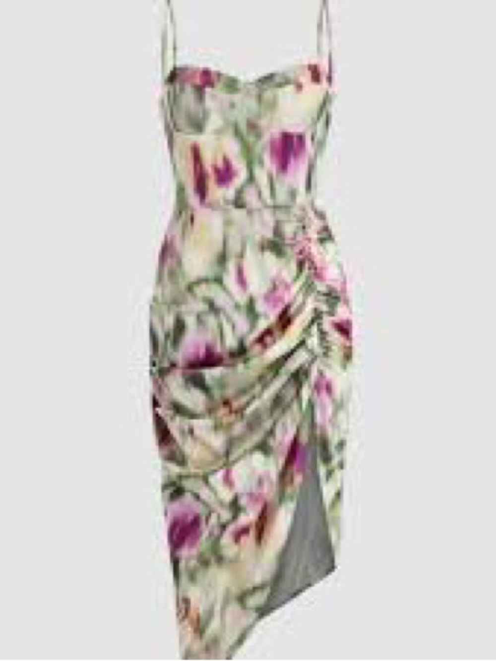 Floral Asymmetrical Ruched Dress - Pink/Green